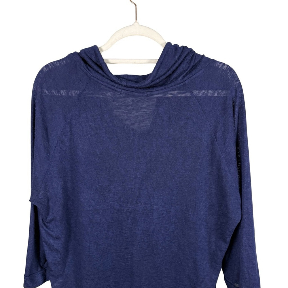 Olivia Moon Deep Blue Navy Cowl Knit Top Size L Relaxed Fit Casual Streetwear - Picture 10 of 11